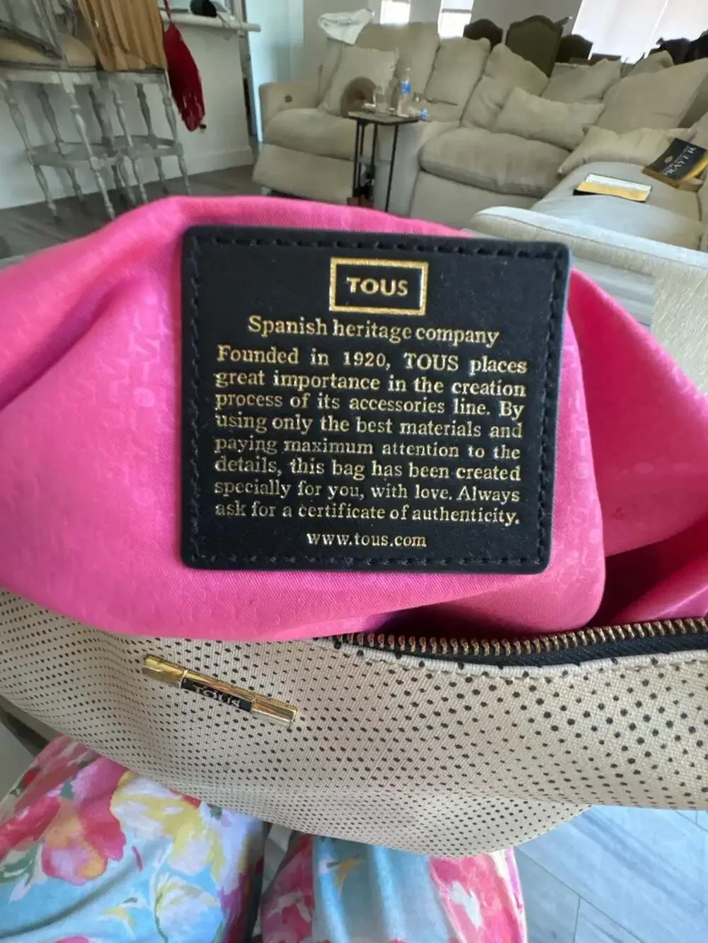 TOUS Perforated Hobo Shoulder Bag with Pink Lining